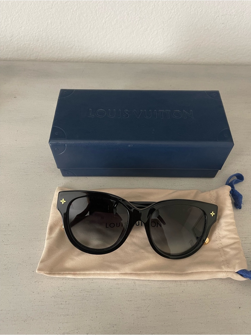 Louis Vuitton Black Frame Sunglasses with Gold Accents